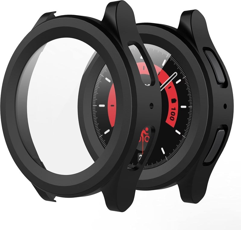 Misxi 2-Pack Hard PC Case with Screen Protector for Samsung Galaxy Watch 5 Pro 45mm, Ultra-thin Scratch Resistant Cover with Tempered Glass for Galaxy Watch5 Pro, Black - Image 1